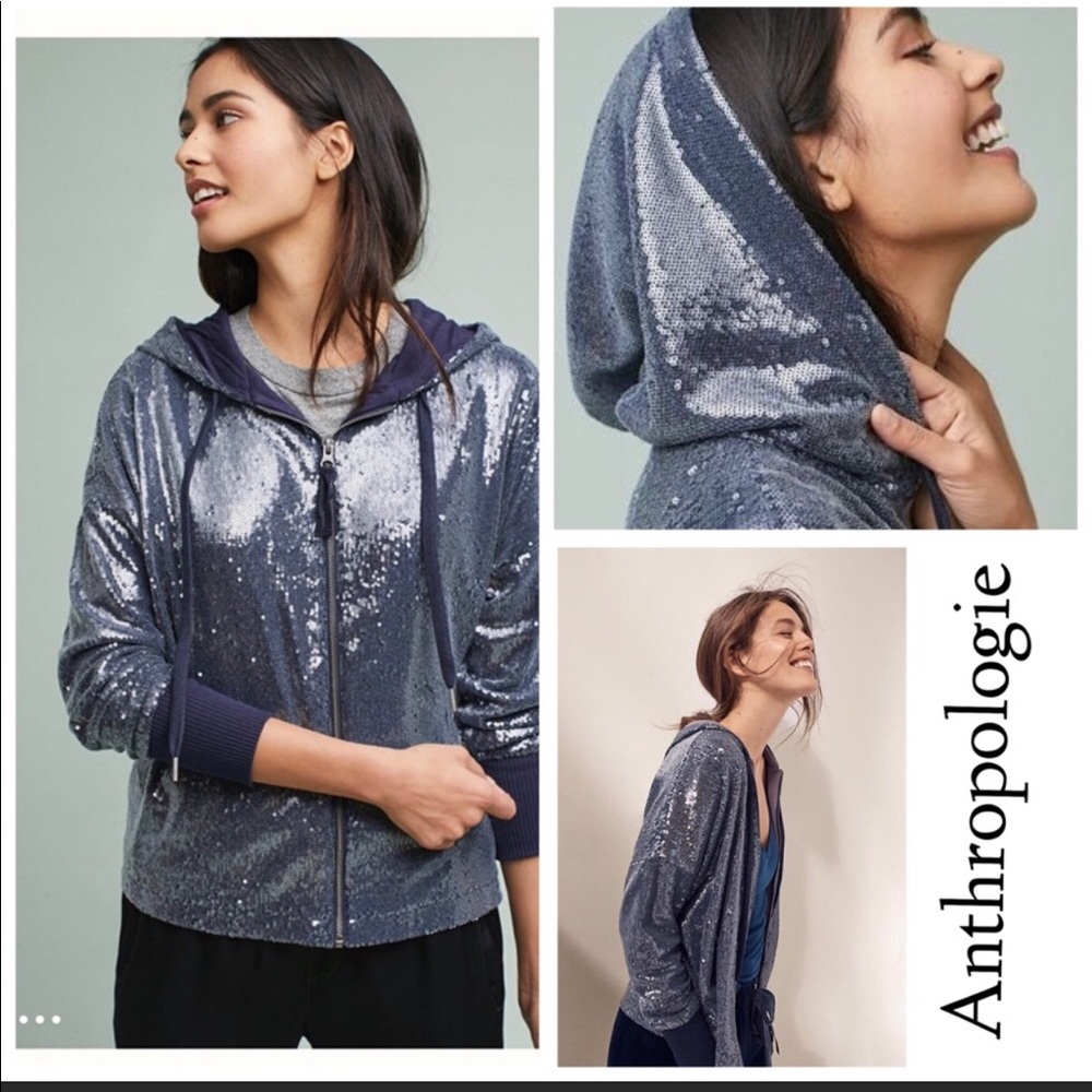 Anthropologie blue sweatshirt with hood